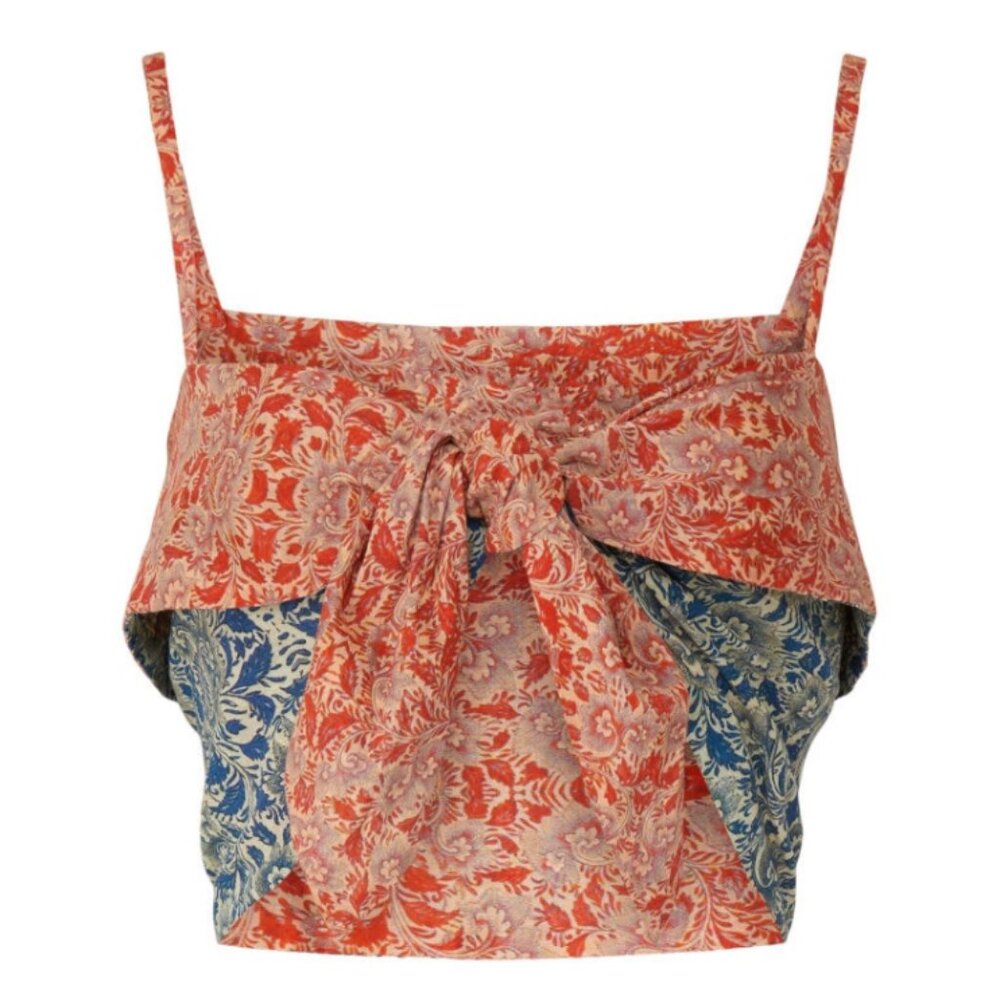Tie-Front Paisley Print Tank Top - Blue & Coral - Picture 2 of 6